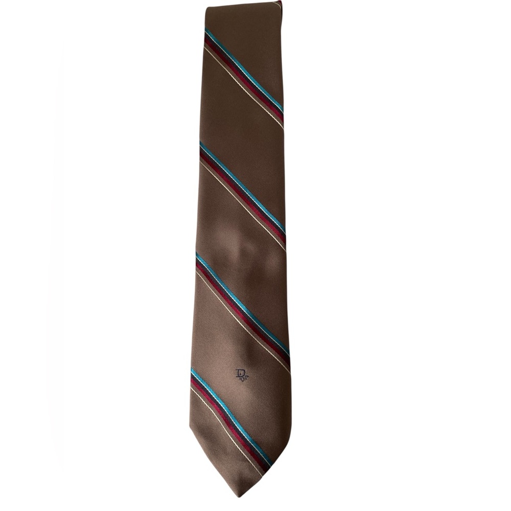 Christian Dior Striped Tie Brown